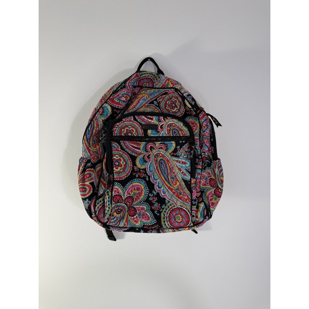✿ Vera Bradley Paisley Backpack Laptop School Travel Bag Multicolor Cotton